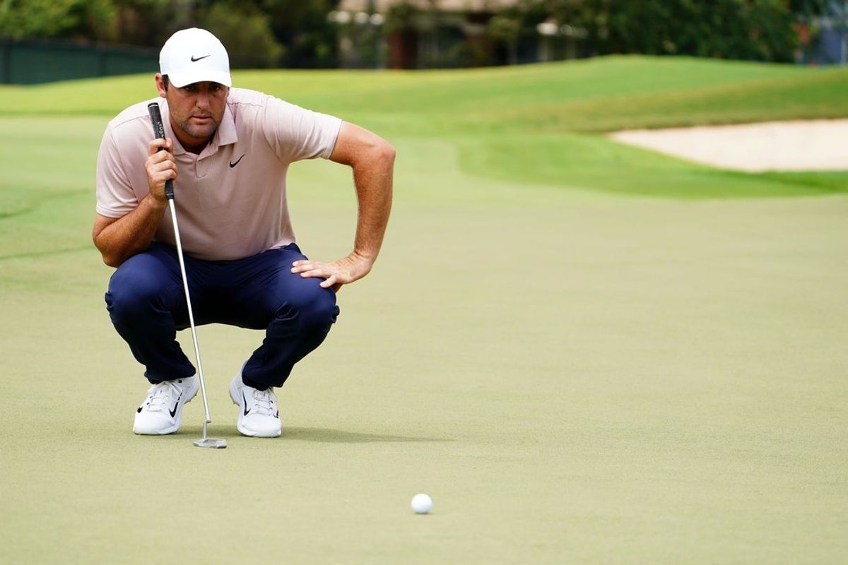 Scottie Scheffler can earn $10 million by claiming the Tour Championship at East Lake Golf Club, which would put him more than $8 million ahead of Tiger Woods as No. 1 on the career earnings list. Mandatory Credit: John David Mercer-Imagn Images
