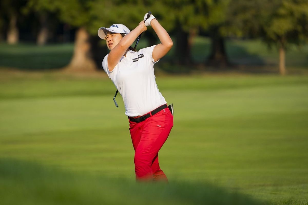 Aug 27, 2023; Vancouver, British Columbia, CAN; Sei Young Kim hits on the sixteenth hole during the final round of the CPKC Women's Open golf tournament at Shaughnessy Golf & Country Club. Mandatory Credit: Bob Frid-Imagn Images