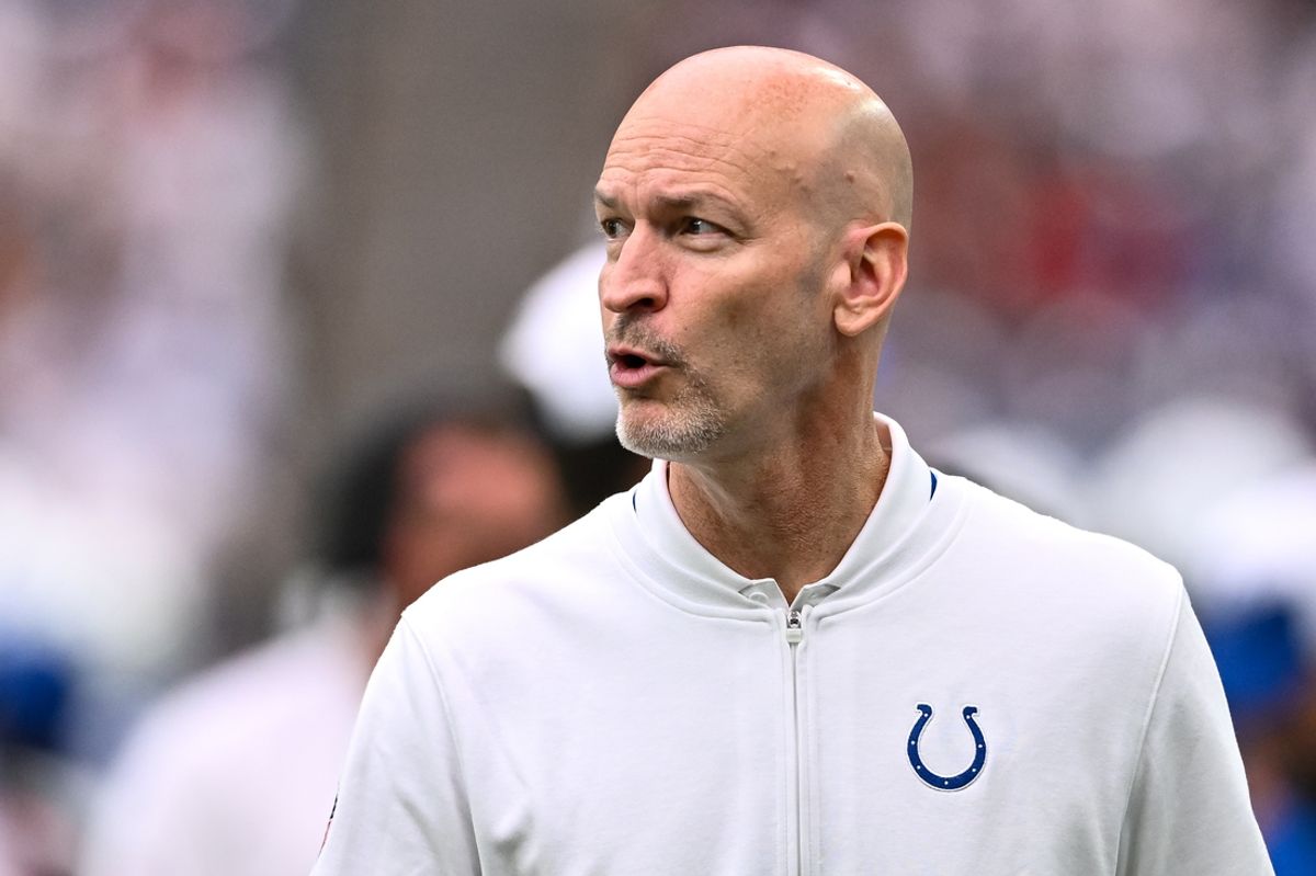 Sep 17, 2023; Houston, Texas, USA; Indianapolis Colts defensive coordinator Gus Bradley looks on during the first half against the Houston Texans at NRG Stadium. Mandatory Credit: Maria Lysaker-Imagn Images
