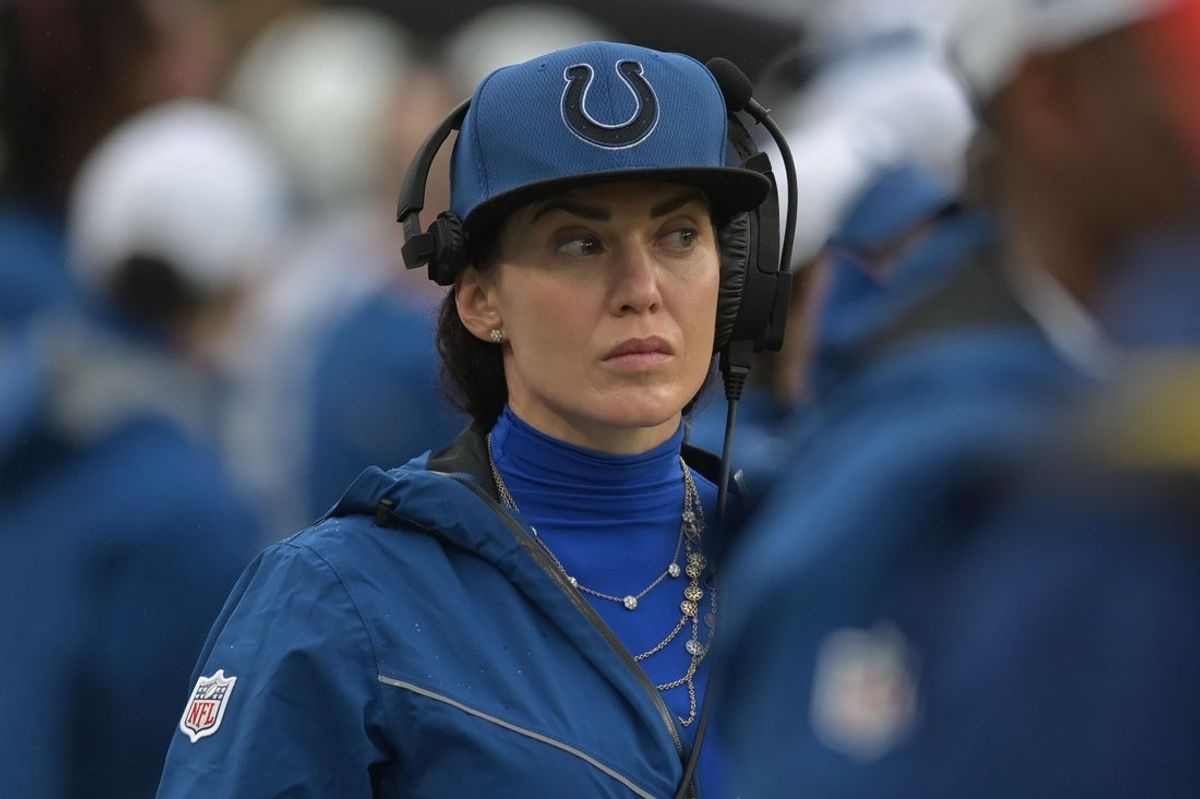 Sep 24, 2023; Baltimore, Maryland, USA; Indianapolis Colts vice chair and co-owner Carlie Irsay stands on the sidelines during the game against the Baltimore Ravens at M&T Bank Stadium. Mandatory Credit: Tommy Gilligan-Imagn Images