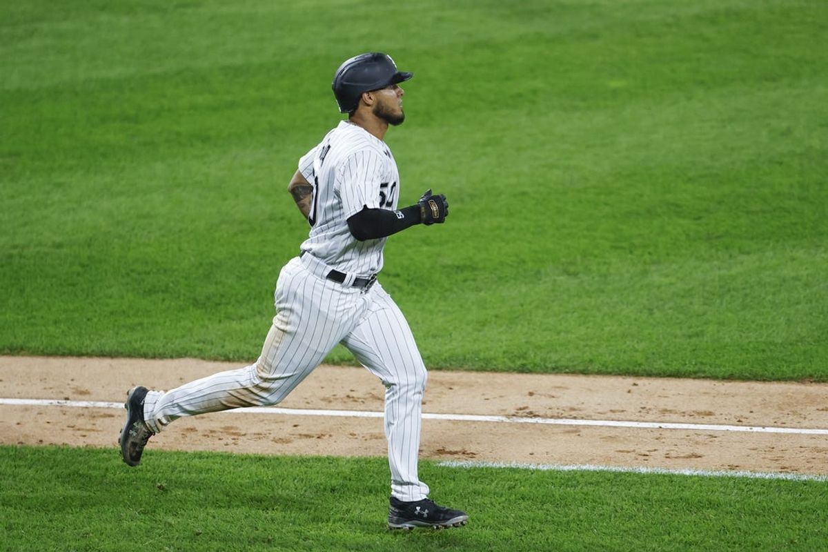 Sep 30, 2023; Chicago, Illinois, USA; Chicago White Sox second baseman Lenyn Sosa (50) runs the bases after hitting a solo home run against the San Diego Padres during the eight inning at Guaranteed Rate Field. Mandatory Credit: Kamil Krzaczynski-USA TODAY Sports