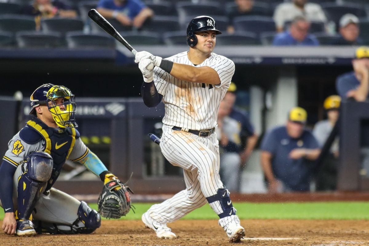 Sep 8, 2023; Bronx, New York, USA;  New York Yankees center fielder Jasson Dominguez (89) at Yankee Stadium. Mandatory Credit: Wendell Cruz-Imagn Images