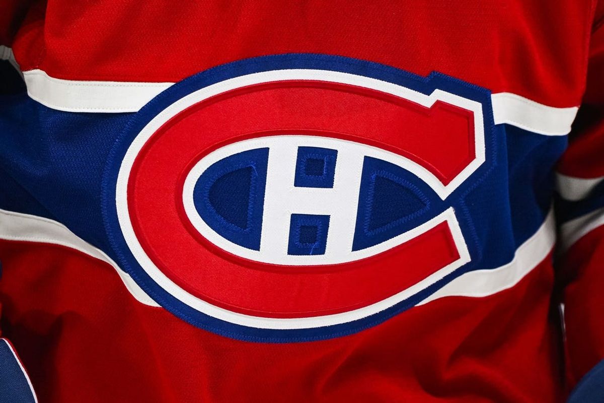 Sep 27, 2023; Montreal, Quebec, CAN; View of a Montreal Canadiens logo on a jersey worn by a member of the team during the third period at Bell Centre. Mandatory Credit: David Kirouac-USA TODAY Sports