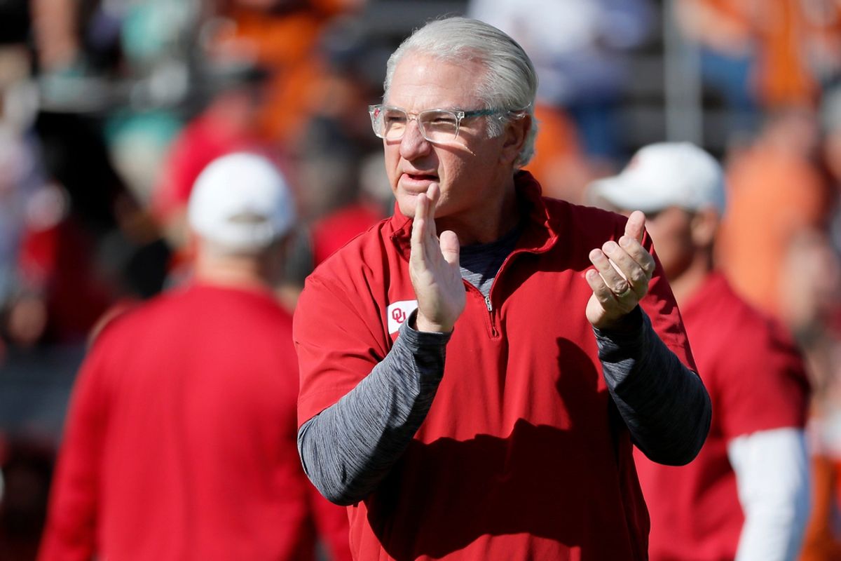 Oklahoma defensive coordinator Ted Roof before the Red River Rivalry college football game between the University of Oklahoma Sooners (OU) and the University of Texas (UT) Longhorns at the Cotton Bowl in Dallas, Saturday, Oct. 7, 2023. Oklahoma won 34-30.