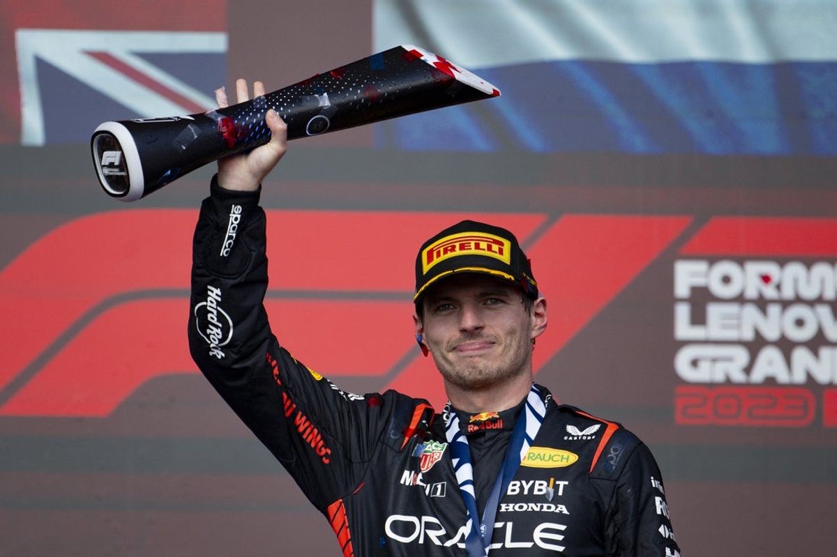Oct 22, 2023; Austin, Texas, USA; Red Bull Racing Honda driver Max Verstappen (1) of Team Netherlands waves to the crowd after the 2023 United States Grand Prix at Circuit of the Americas. Mandatory Credit: Jerome Miron-Imagn Images