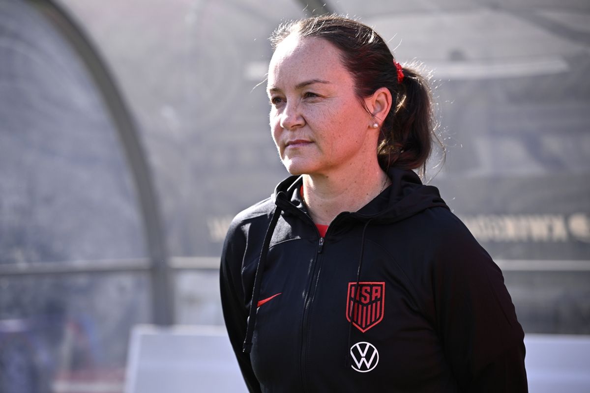 Oct 29, 2023; San Diego, California, USA; United States manager Twila Kilgore looks on before the game against the Colombia at Snapdragon Stadium. Mandatory Credit: Orlando Ramirez-Imagn Images