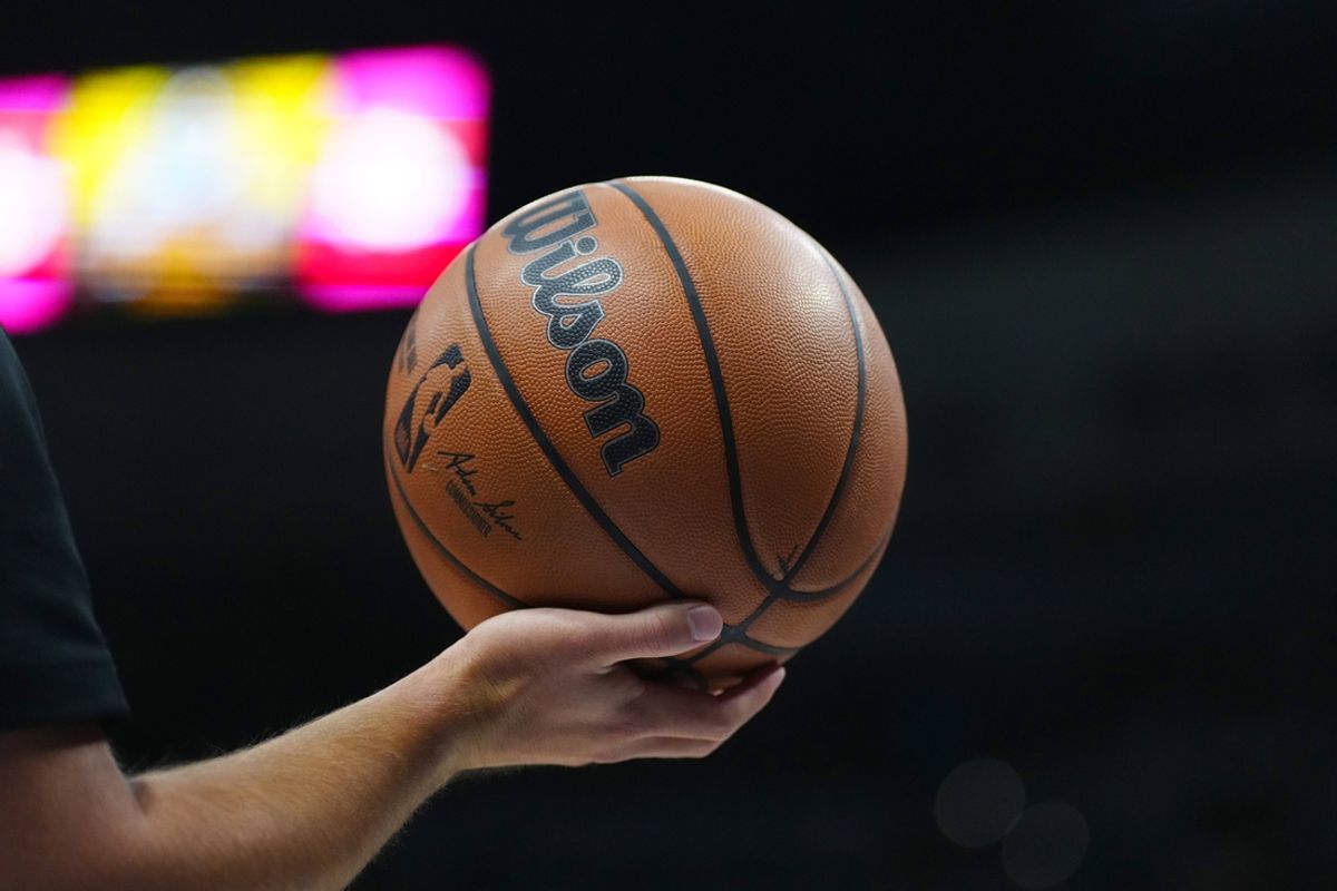 Oct 30, 2023; Denver, Colorado, USA; General view of a Wilson NBA basketball during the game between the Utah Jazz and the Denver Nuggets at Ball Arena. Mandatory Credit: Ron Chenoy-Imagn Images