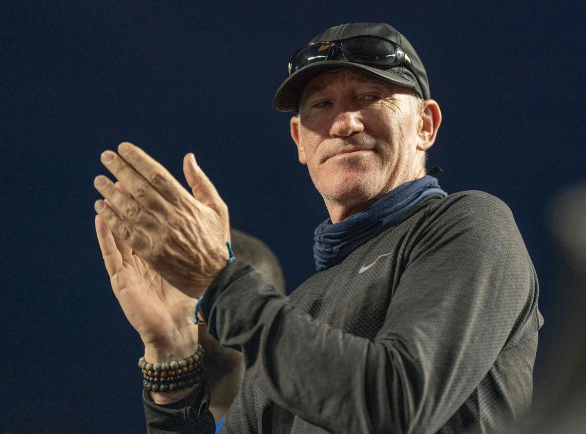 Nov 1, 2023; Cancun, Mexico; Brad Gilbert in attendance as the coach for Coco Gauff (USA) during her match against Iga Swiatek (POL) on day four of the GNP Saguaros WTA Finals Cancun. Mandatory Credit: Susan Mullane-Imagn Images