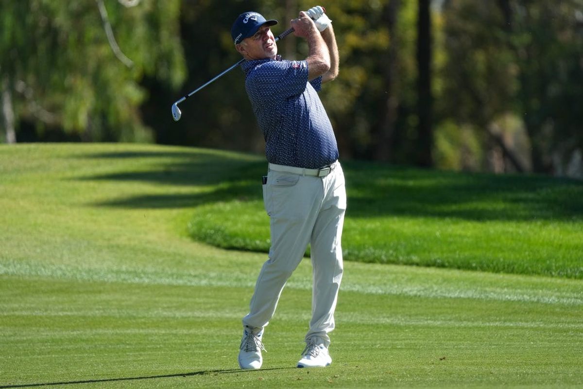Nov 10, 2023; Phoenix, AZ, USA; Rod pampling hits from the fairway on the ninth hole during round 2 of the Charles Schwab Cup championship at Phoenix Country Club.