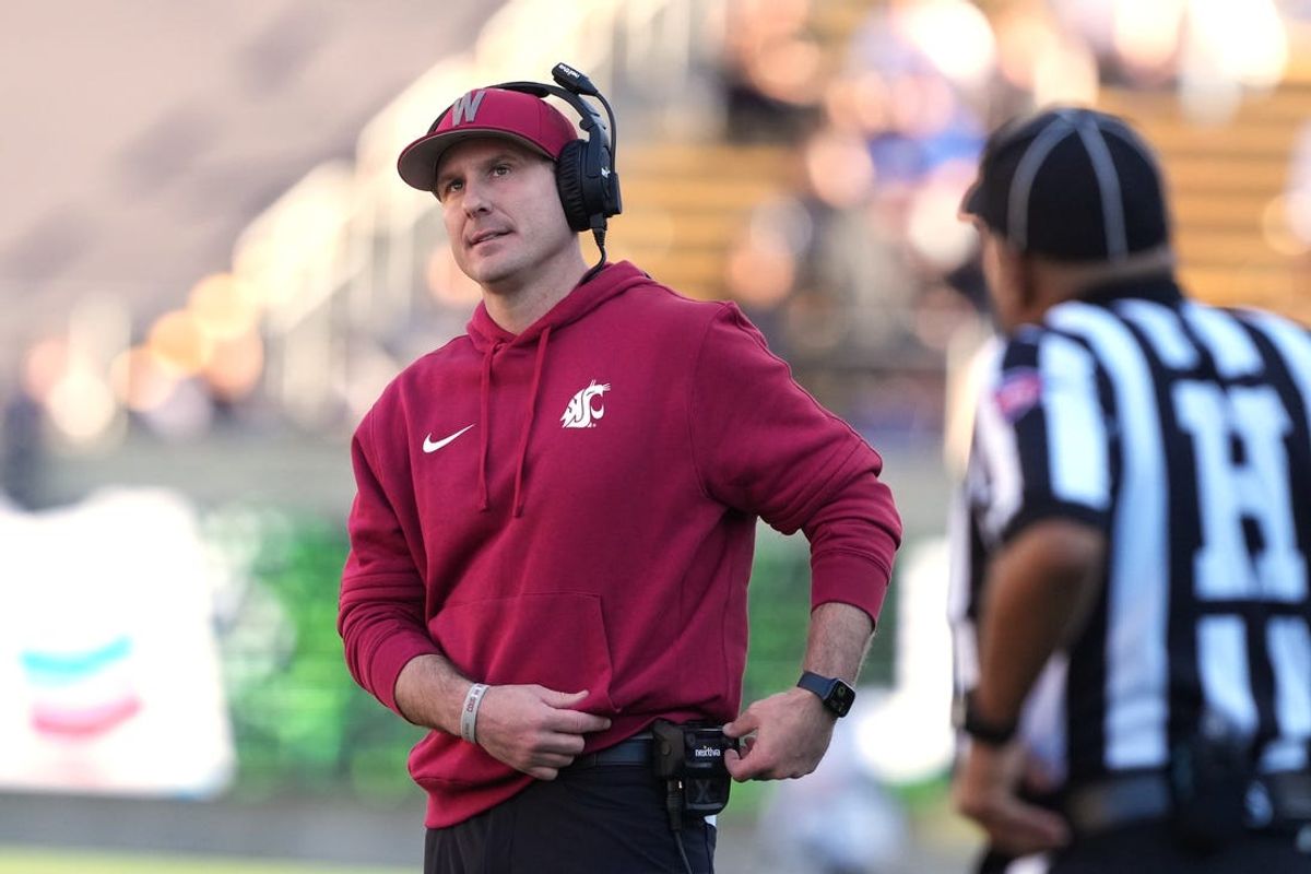 Nov 11, 2023; Berkeley, California, USA; Washington State Cougars head coach Jake Dickert stands on the field during the second quarter against the California Golden Bears at California Memorial Stadium. Mandatory Credit: Darren Yamashita-USA TODAY Sports