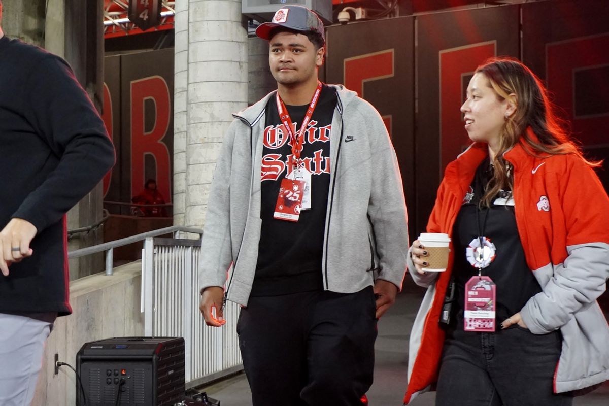 Recruit Douglas Utu visits Ohio Stadium the day of the Ohio State, Michigan State football game on Nov. 11, 2023.