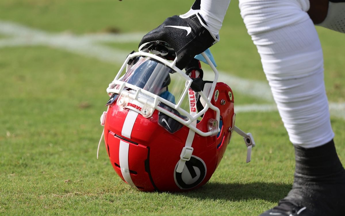 Oct 28, 2023; Jacksonville, Florida, USA; A detail view of a Georgia Bulldogs helmet prior to the game against the Florida Gators at EverBank Stadium. Mandatory Credit: Kim Klement Neitzel-USA TODAY Sports