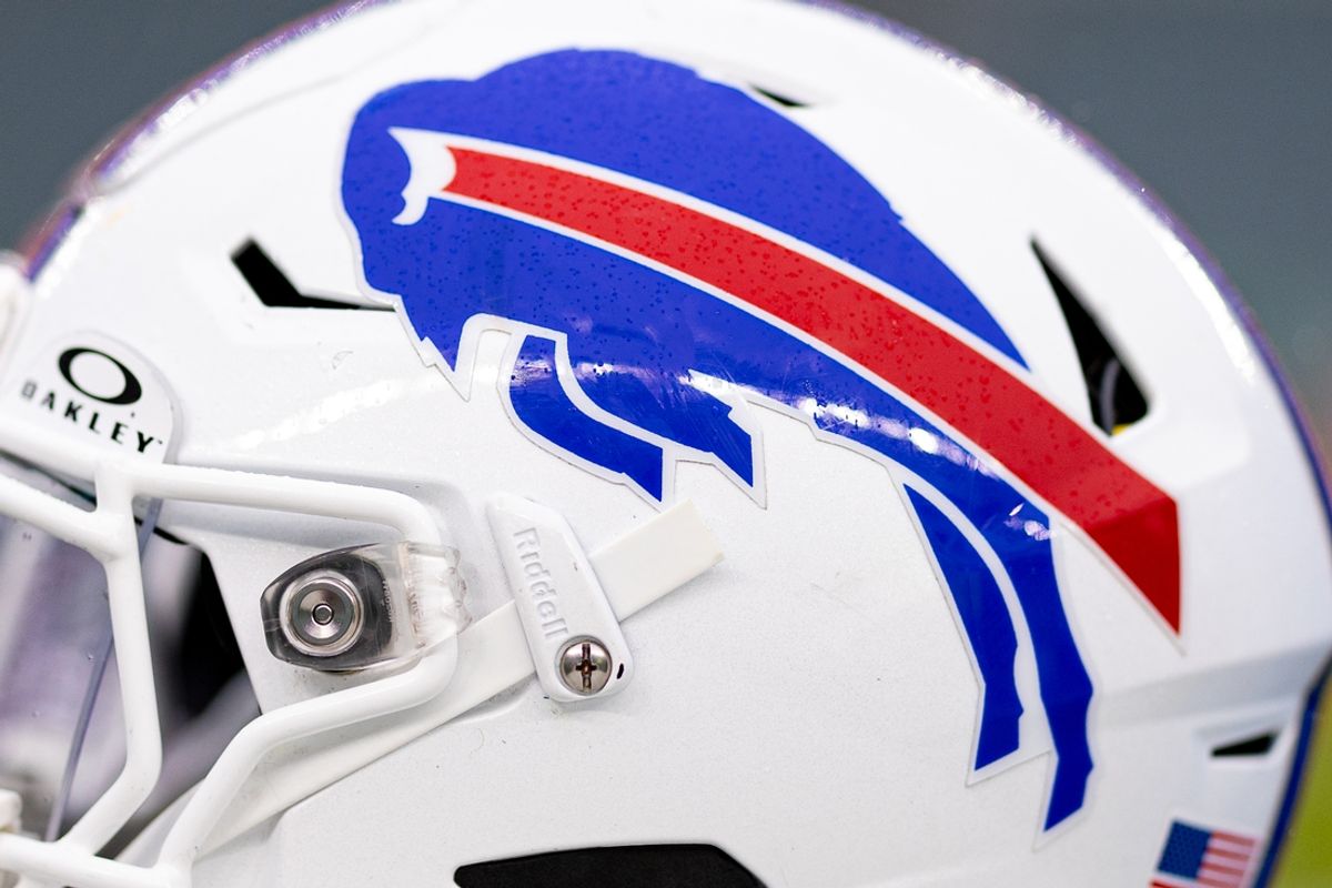 Nov 26, 2023; Philadelphia, Pennsylvania, USA; A Buffalo Bills helmet is seen before action against the Philadelphia Eagles at Lincoln Financial Field. Mandatory Credit: Bill Streicher-Imagn Images