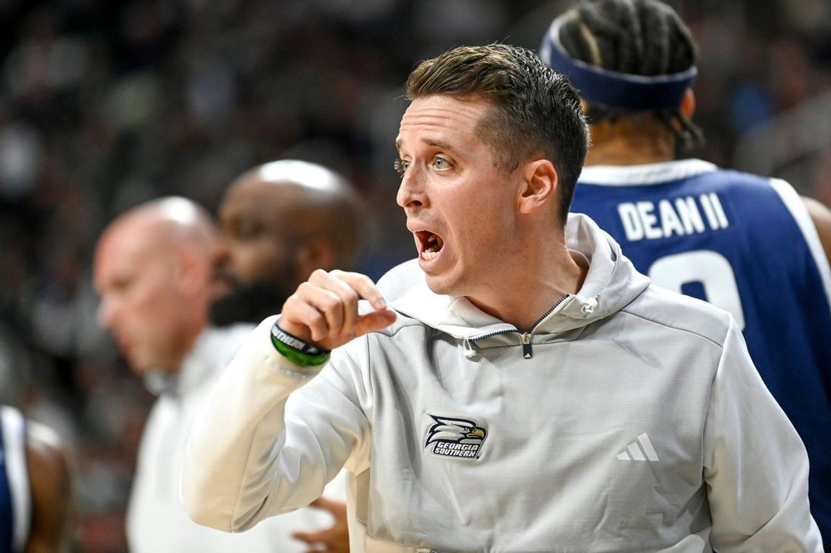 Georgia Southern's head coach Charlie Henry calls out to players during the first half in the game against Michigan State on Tuesday, Nov. 28, 2023, at the Breslin Center in East Lansing.