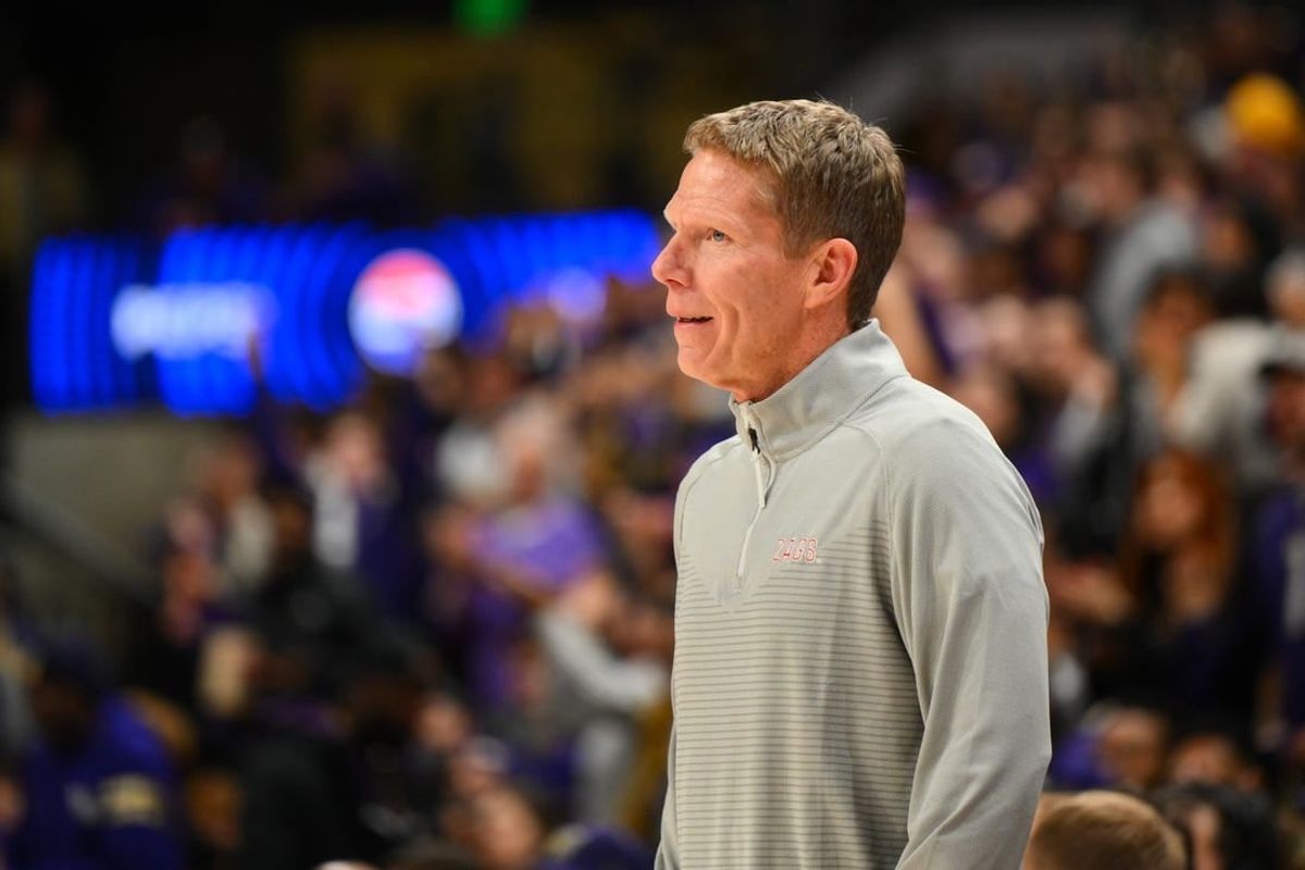 Dec 9, 2023; Seattle, Washington, USA; Gonzaga Bulldogs head coach Mark Few during the first half against the Washington Huskies at Alaska Airlines Arena at Hec Edmundson Pavilion.