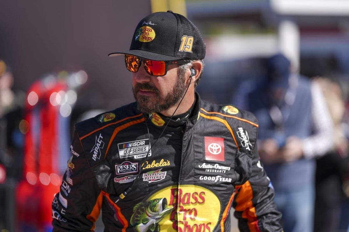 Apr 6, 2024; Martinsville, Virginia, USA; NASCAR Cup Series driver Martin Truex Jr. (19) looks on during practice at Martinsville Speedway.