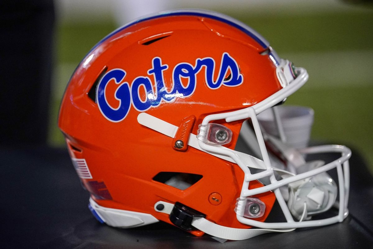 Nov 18, 2023; Columbia, Missouri, USA; A general view of a Florida Gators helmet against the Missouri Tigers during the game at Faurot Field at Memorial Stadium. Mandatory Credit: Denny Medley-Imagn Images