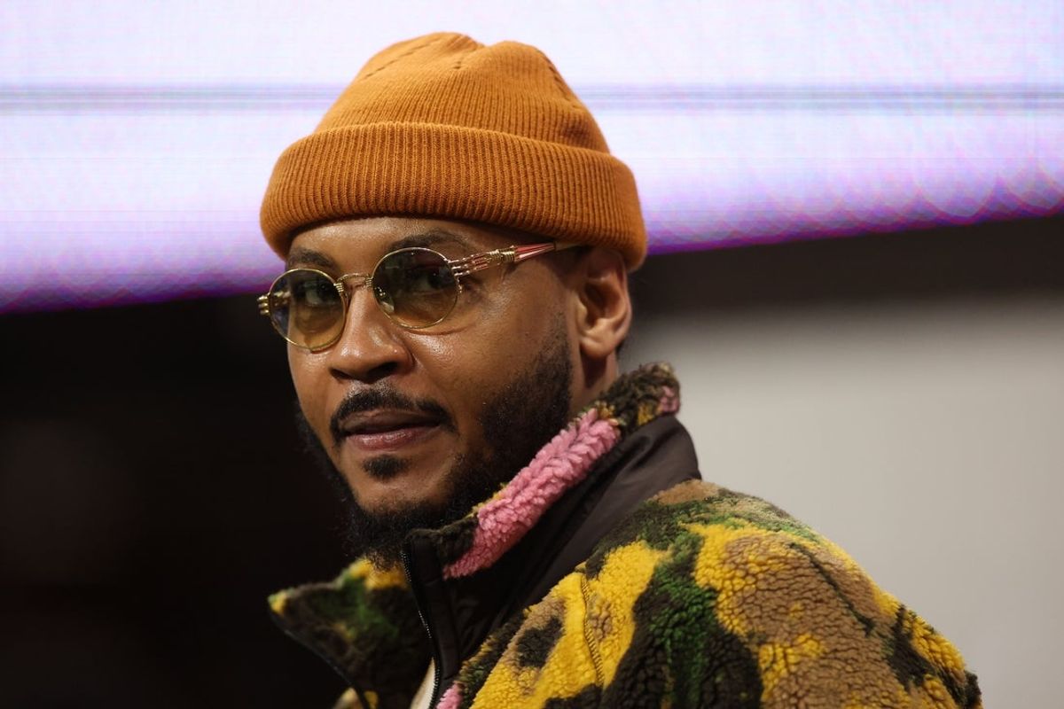 Dec 2, 2023; Atlanta, GA, USA; Former NBA player, Carmelo Anthony before the SEC Championship game at Mercedes-Benz Stadium. Mandatory Credit: Brett Davis-Imagn Images