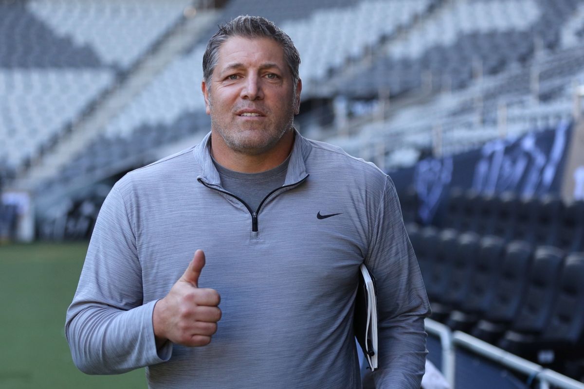 Dec 8, 2023; Columbus, OH, USA;  Former MLS player Tony Meola gestures at Lower.com field. Mandatory Credit: Joseph Maiorana-Imagn Images