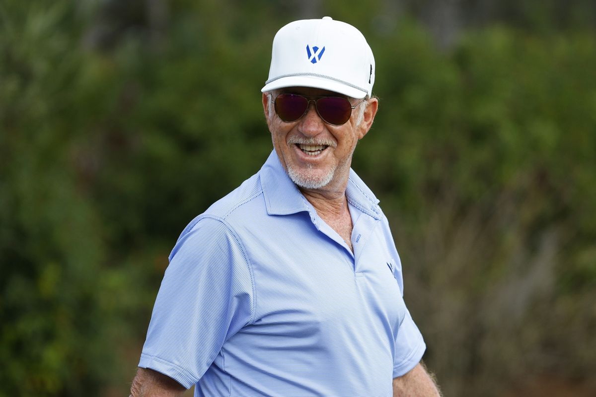 Dec 9, 2023; Bradenton, Florida, USA;  Team Europe s Miguel Angel Jimenez heads to the 17th green during the pro-am event at The Concession Golf Club. Mandatory Credit: Jeff Swinger-Imagn Images