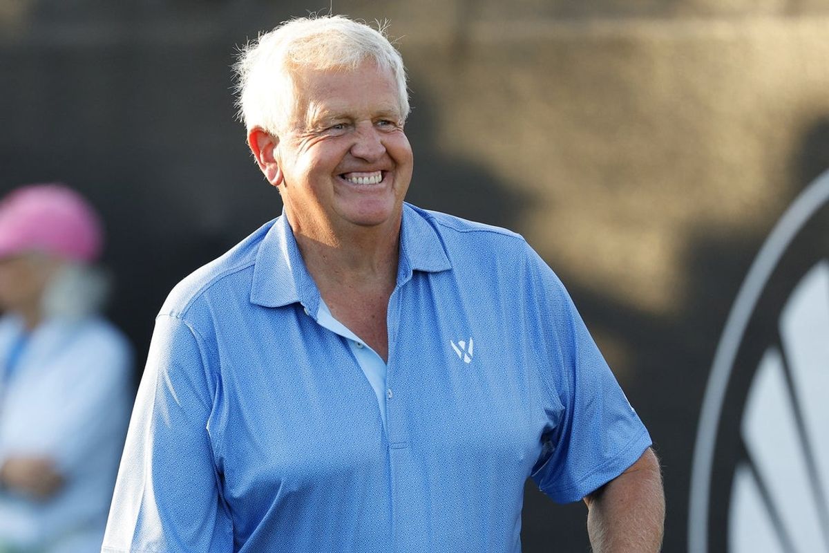 Dec 10, 2023; Bradenton, Florida, USA; Team Europe s Colin Montgomerie warms up at the first tee at The Concession Golf Club. Mandatory Credit: Jeff Swinger-Imagn Images