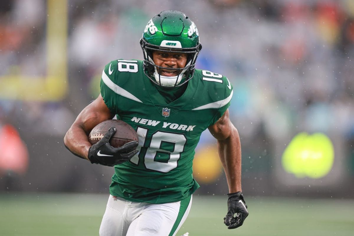 Dec 10, 2023; East Rutherford, New Jersey, USA; New York Jets wide receiver Randall Cobb (18) scores on a touchdown reception during the second half against the Houston Texans at MetLife Stadium. Mandatory Credit: Vincent Carchietta-USA TODAY Sports