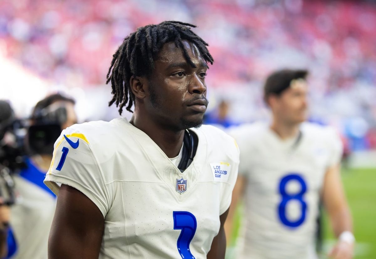 Nov 26, 2023; Glendale, Arizona, USA; Los Angeles Rams cornerback Derion Kendrick (1) against the Arizona Cardinals at State Farm Stadium. Mandatory Credit: Mark J. Rebilas-USA TODAY Sports