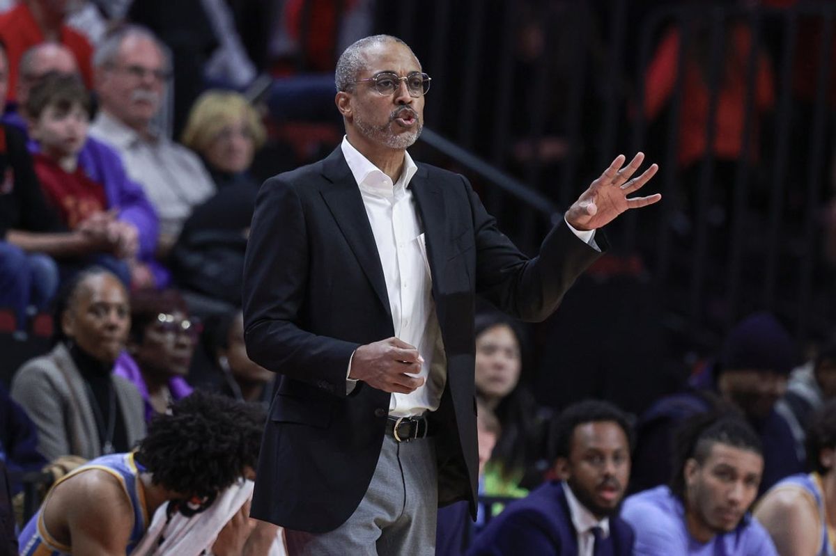 Dec 16, 2023; Piscataway, New Jersey, USA; Long Island Sharks head coach Rod Strickland coaches during the first half against the Rutgers Scarlet Knights at Jersey Mike's Arena. Mandatory Credit: Vincent Carchietta-Imagn Images
