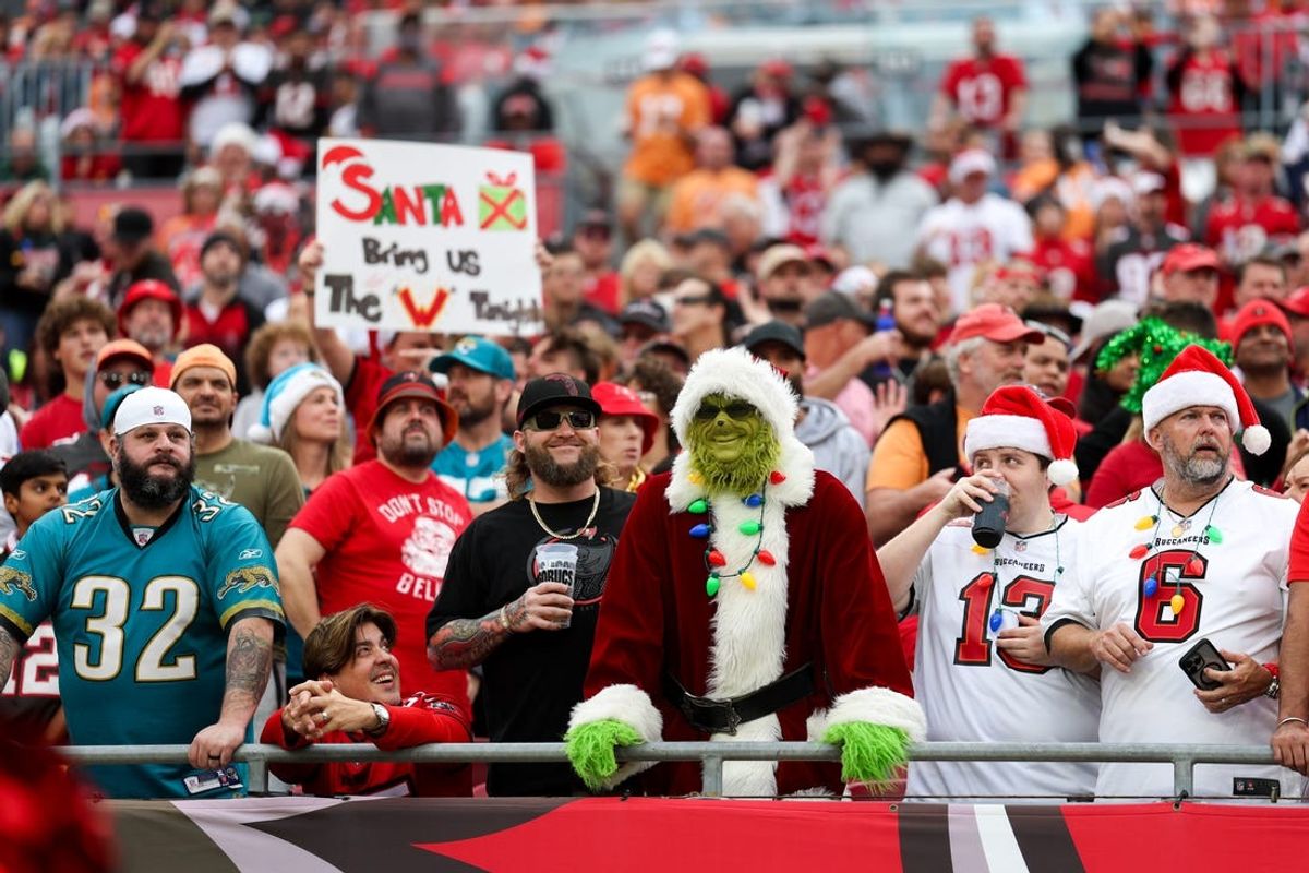 Holiday vibes for fans at the Jacksonville Jaguars and Tampa Bay Buccaneers game at Raymond James Stadium. Mandatory Credit: Nathan Ray Seebeck-USA TODAY Sports