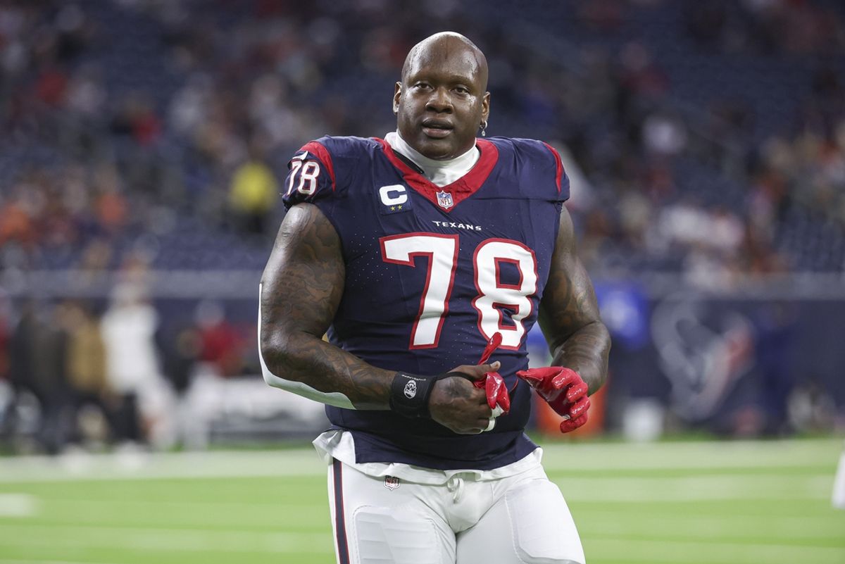 Dec 24, 2023; Houston, Texas, USA; Houston Texans offensive tackle Laremy Tunsil (78) walks off the field before the game against the Cleveland Browns at NRG Stadium. Mandatory Credit: Troy Taormina-Imagn Images