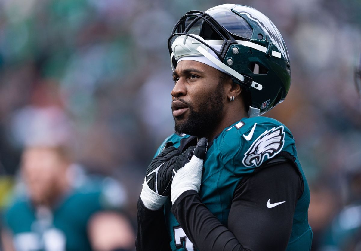 Dec 31, 2023; Philadelphia, Pennsylvania, USA; Philadelphia Eagles linebacker Haason Reddick (7) looks on during the second quarter against the Arizona Cardinals at Lincoln Financial Field. Mandatory Credit: Bill Streicher-Imagn Images