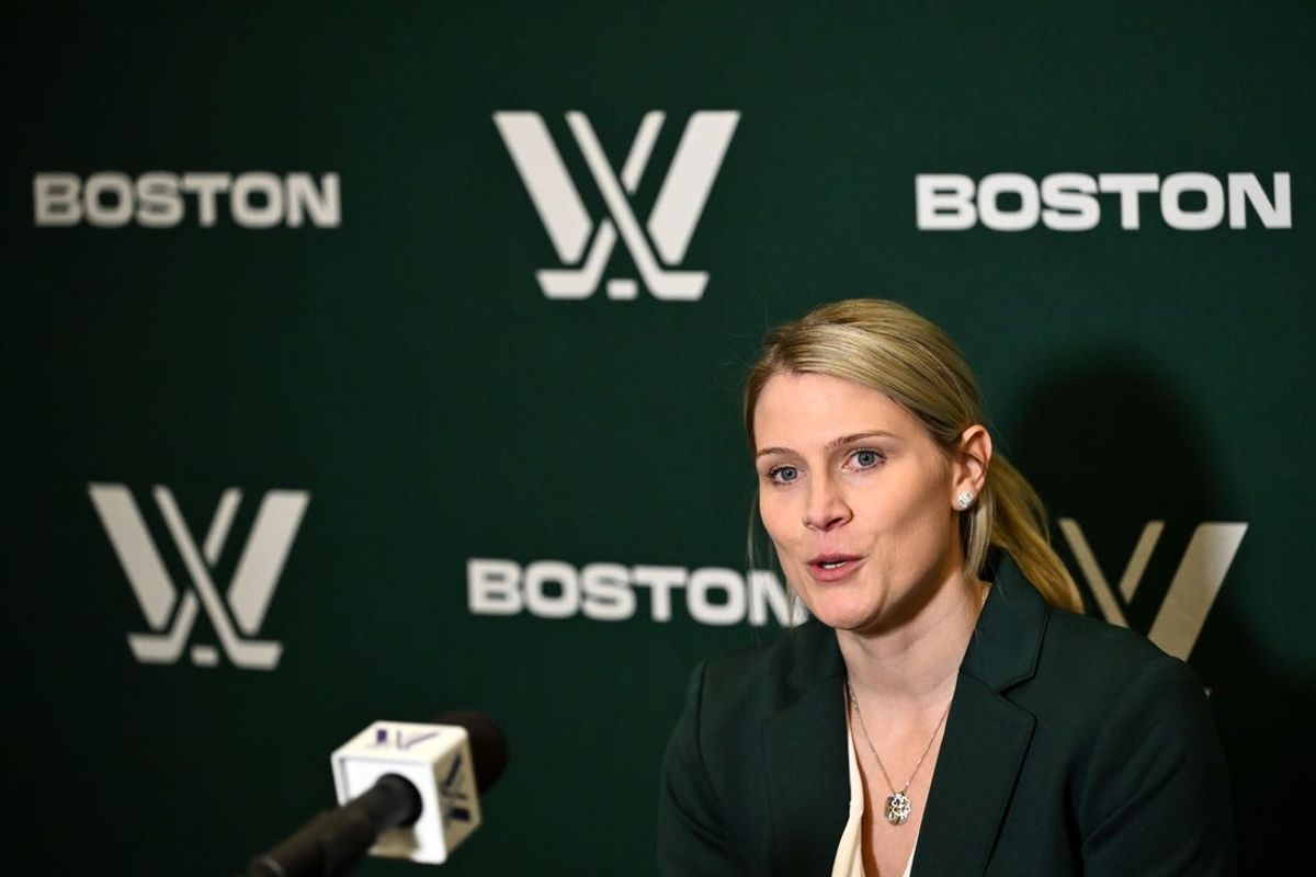 Jan 3, 2024; Lowell, MA, USA; Boston coach Courtney Kessel talks with the media after a PWHL ice hockey game against Minnesota at the Tsongas  Center. Mandatory Credit: Brian Fluharty-USA TODAY Sports