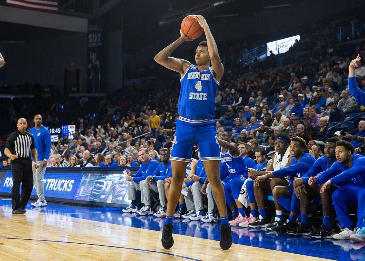 Jan 4, 2024; Tulsa, Oklahoma, USA; Memphis Tigers forward Ashton Hardaway (4) puts up a shot during the second half against the Tulsa Golden Hurricane at the Reynolds Center. The Memphis Tigers won the game 78-75. Mandatory Credit: Brett Rojo-USA TODAY Sports