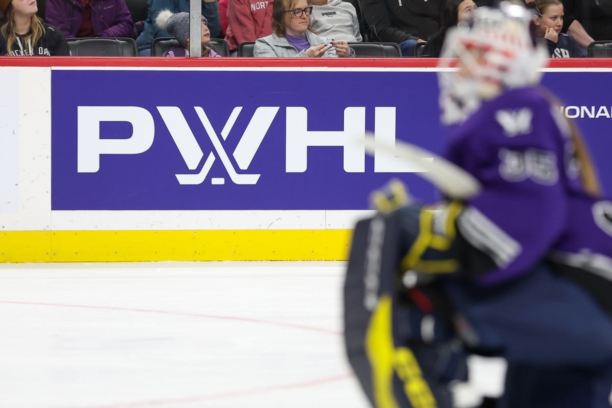 Jan 6, 2024; St. Paul, Minnesota, USA; Minnesota goalie Maddie Rooney (35) looks on during the second period against Montreal in a PWHL ice hockey game at XCel Energy Center. Mandatory Credit: Matt Krohn-Imagn Images