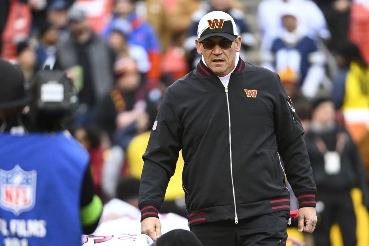 Jan 7, 2024; Landover, Maryland, USA; Washington Commanders head coach Ron Rivera on the field before the game against the Dallas Cowboys at FedExField. Mandatory Credit: Brad Mills-Imagn Images