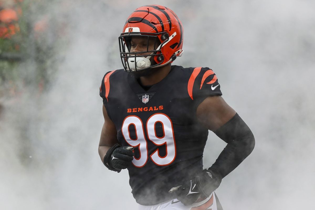 Jan 7, 2024; Cincinnati, Ohio, USA; Cincinnati Bengals defensive end Myles Murphy (99) runs onto the field before the game against the Cleveland Browns at Paycor Stadium. Mandatory Credit: Katie Stratman-Imagn Images