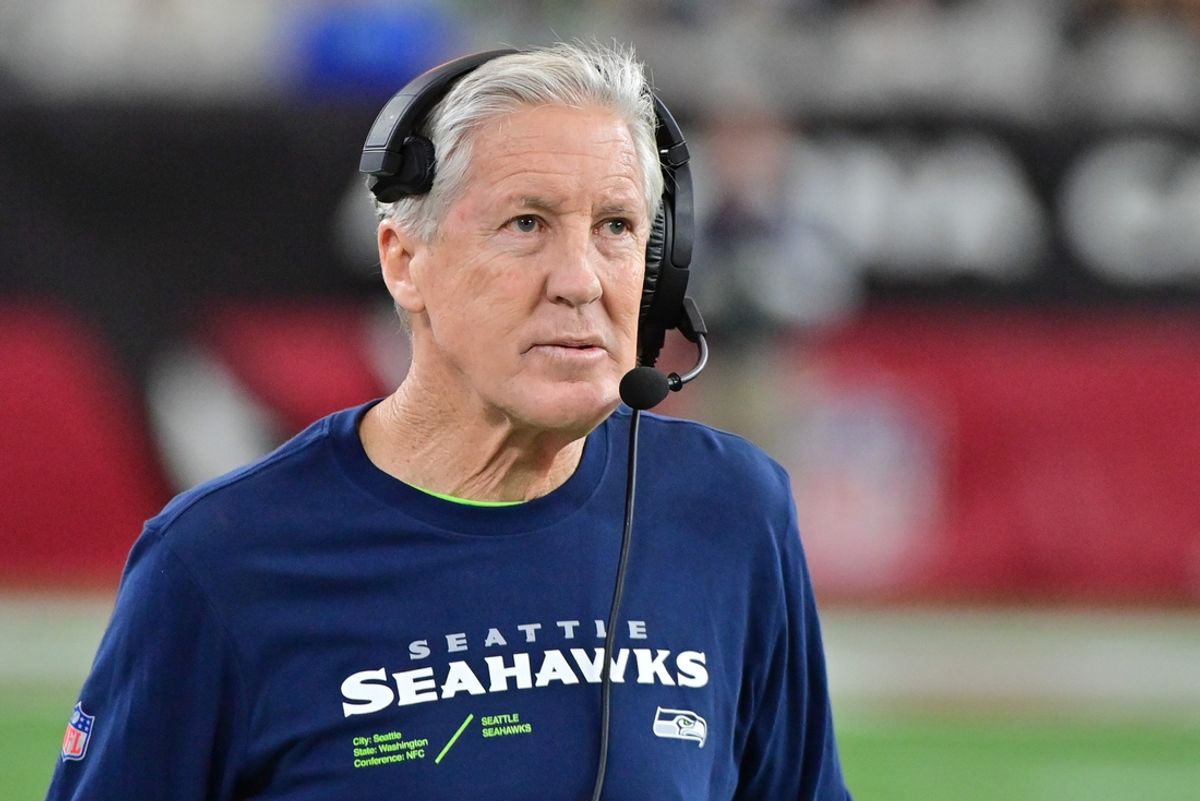 Jan 7, 2024; Glendale, Arizona, USA; Seattle Seahawks head coach Pete Carroll looks on in the second half against the Arizona Cardinals at State Farm Stadium. Mandatory Credit: Matt Kartozian-Imagn Images