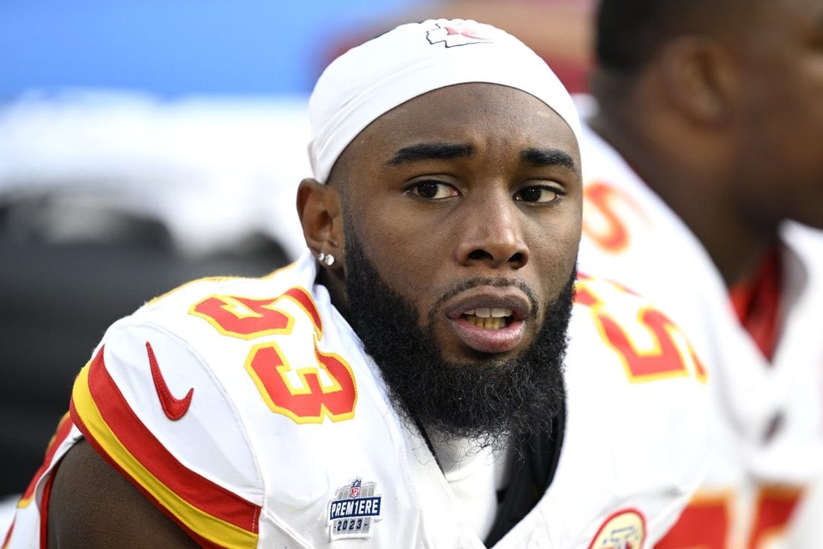 Jan 7, 2024; Inglewood, California, USA; Kansas City Chiefs defensive end BJ Thompson (53) looks on during the first half against the Los Angeles Chargers at SoFi Stadium. Mandatory Credit: Orlando Ramirez-USA TODAY Sports