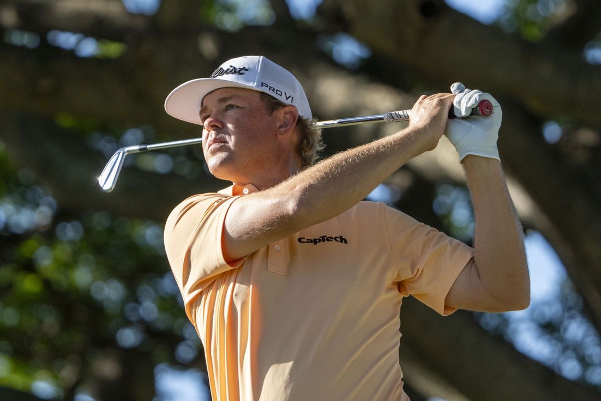 January 14, 2024; Honolulu, Hawaii, USA; Patton Kizzire hits his tee shot on the second hole during the final round of the Sony Open in Hawaii golf tournament at Waialae Country Club. Mandatory Credit: Kyle Terada-Imagn Images