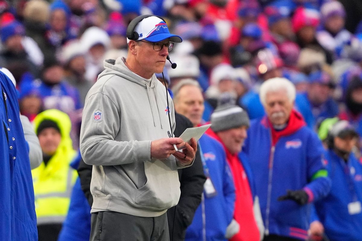 Dec 31, 2023; Orchard Park, New York, USA; Buffalo Bills special teams coordinator Matthew Smiley looks on from the sidelines during the first half against the New England Patriots at Highmark Stadium. Mandatory Credit: Gregory Fisher-Imagn Images