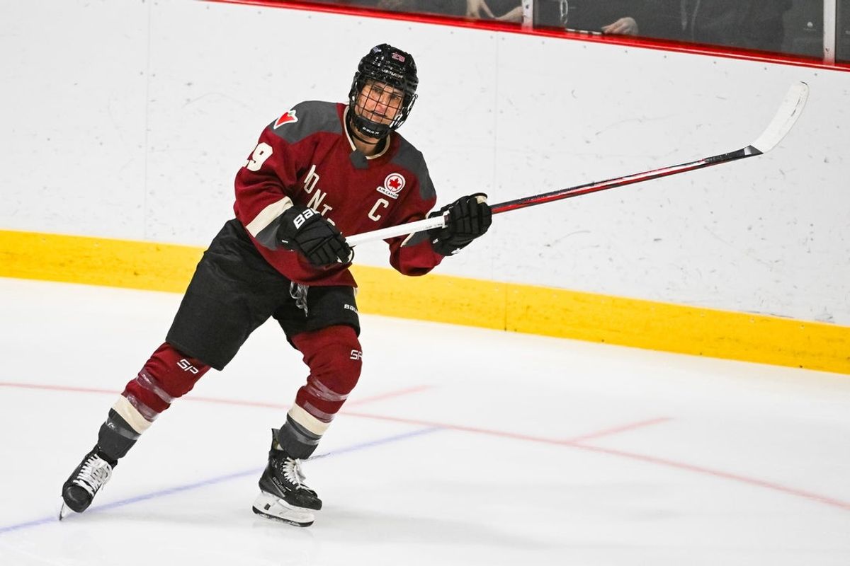 Jan 13, 2024; Montreal, Quebec, CANADA; Montreal forward Marie-Philip Poulin (29) looks on during warm-up before a PWHL ice hockey game at Verdun Auditorium. Mandatory Credit: David Kirouac-Imagn Images