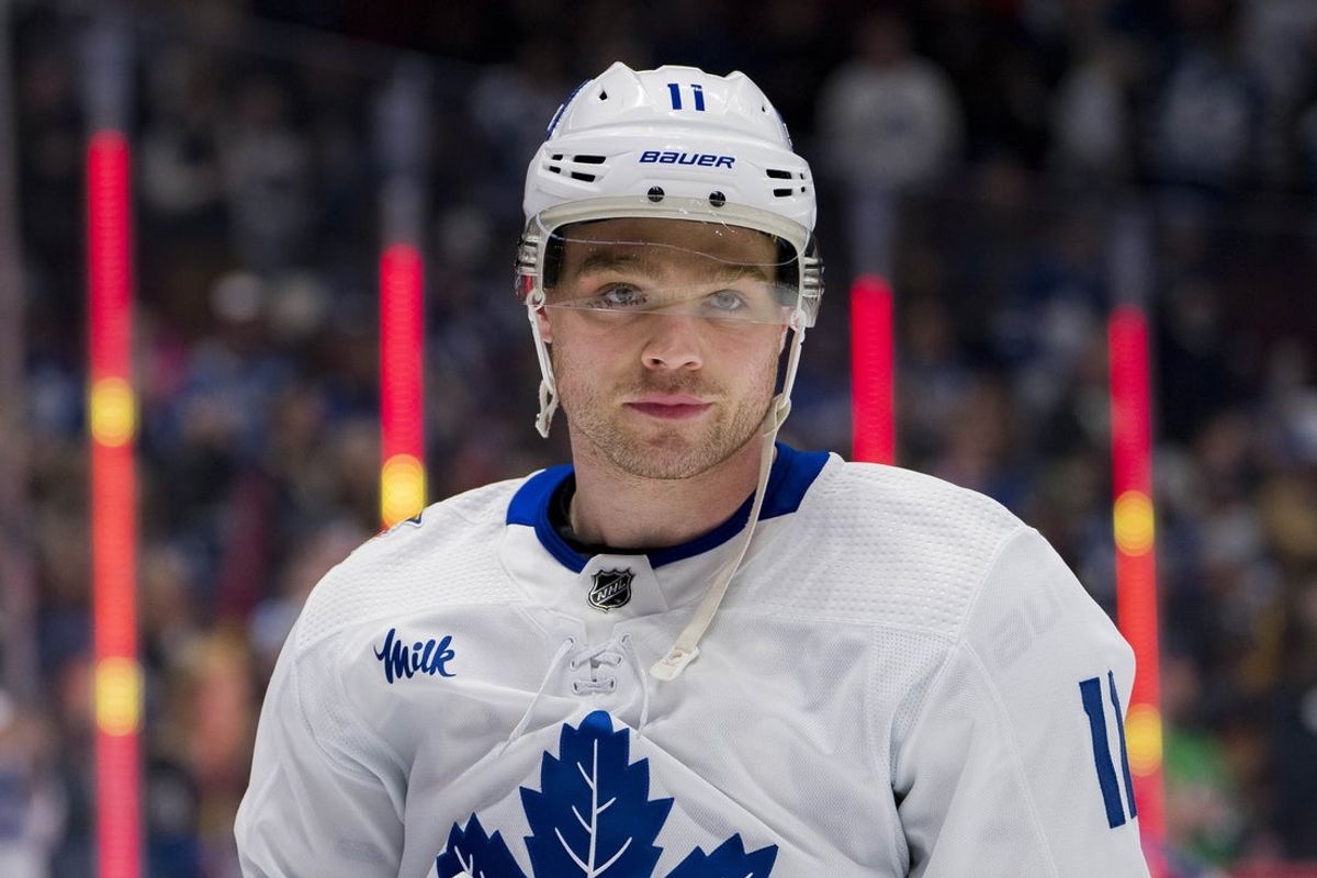 Jan 20, 2024; Vancouver, British Columbia, CAN; Toronto Maple Leafs forward Max Domi (11) skates during warm up prior to a game against the Vancouver Canucks at Rogers Arena.  Mandatory Credit: Bob Frid-Imagn Images