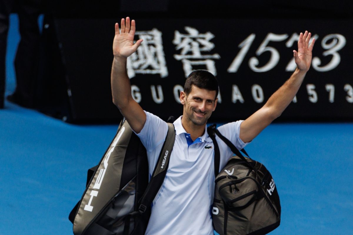 Jan 26, 2024; Melbourne, Victoria, Australia; Novak Djokovic of Serbia ackknowledges fans after his loss to Janik Skinner of Italy in the semi-finals of the men s singles at the Australian Open. Mandatory Credit: Mike Frey-Imagn Images