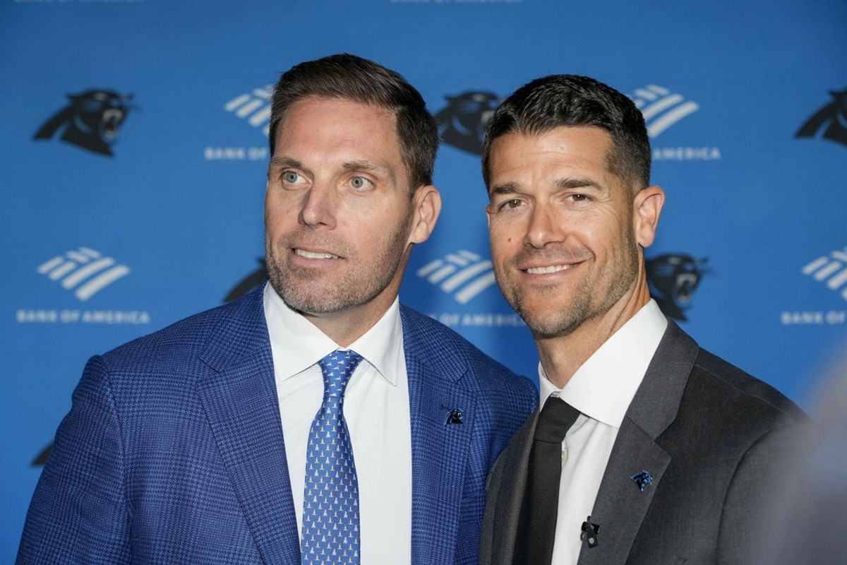 Carolina Panthers general manager Dan Morgan and head coach Dave Canales are dropping heavy hints about trading out of the No. 8 pick. Mandatory Credit: Jim Dedmon-Imagn Images