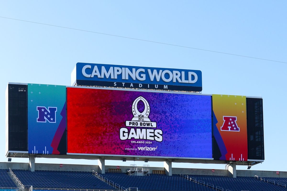 Feb 3, 2024; Orlando, FL, USA; a general view of the stadium during the AFC versus NFC Pro Bowl practice and media day at Camping World Stadium. Mandatory Credit: Nathan Ray Seebeck-Imagn Images
