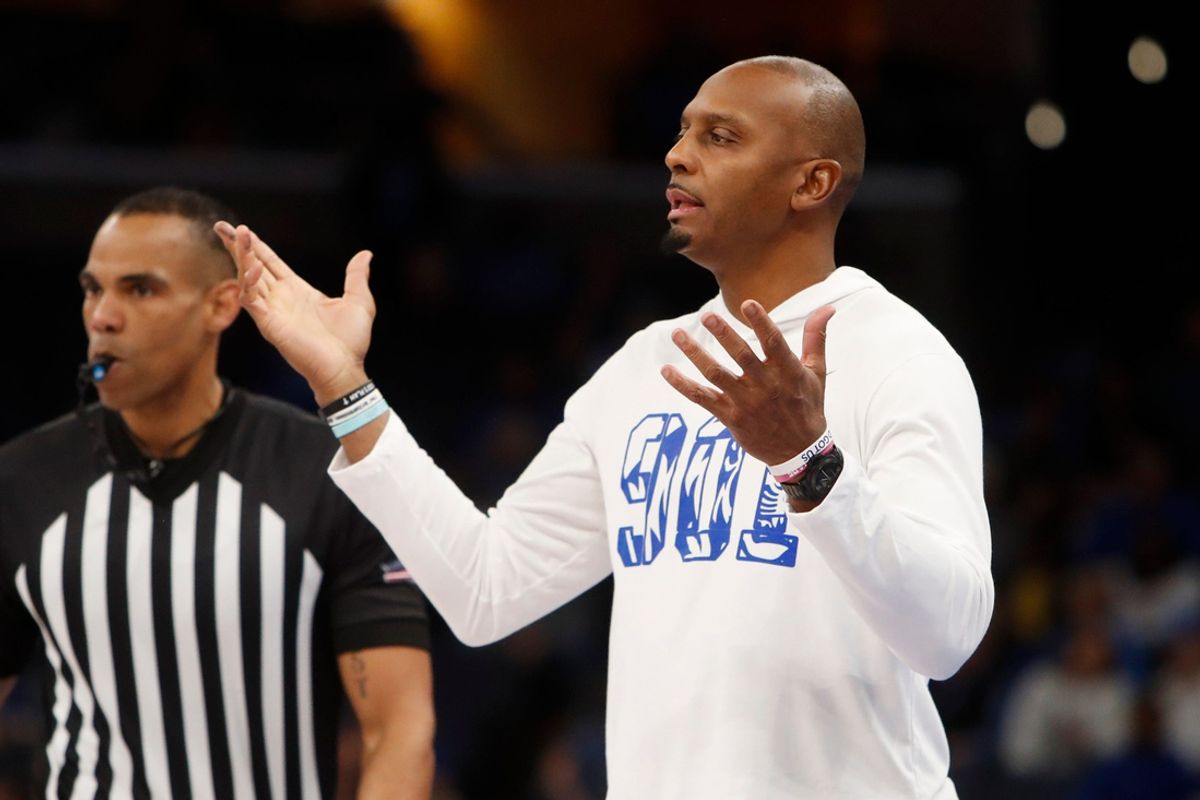 Memphis' head coach Penny Hardaway reacts to his team during the game between Wichita State and University of Memphis at FedExForum in Memphis, Tenn., on Saturday, February 3, 2024.