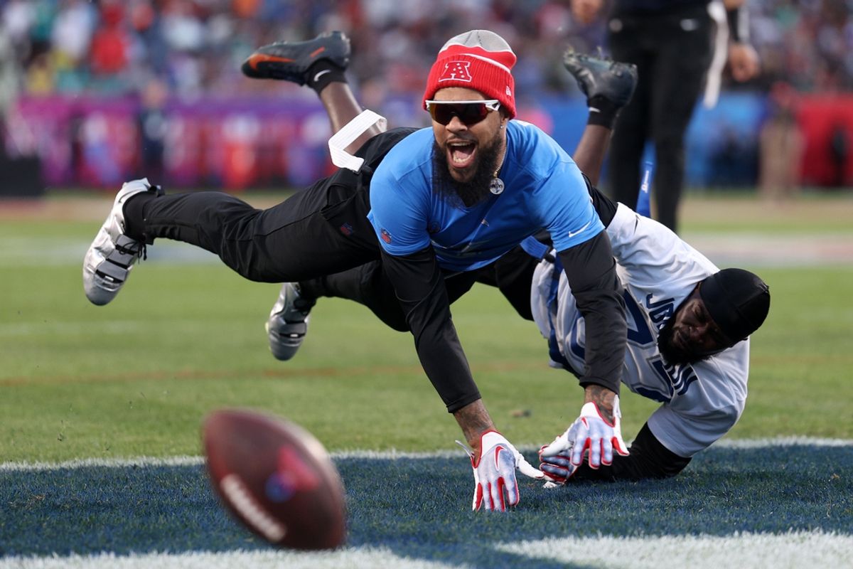 Feb 4, 2024; Orlando, FL, USA; AFC wide receiver Keenan Allen (13) of the Los Angeles Chargers attempts to make a catch during the 2024 Pro Bowl at Camping World Stadium. Mandatory Credit: Nathan Ray Seebeck-Imagn Images