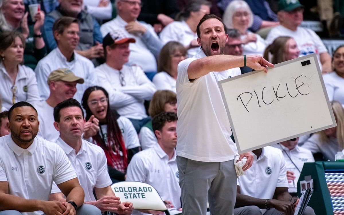 CSU basketball assistant coach Ali Farokhmanesh calls out a play called \"Pickle\" late in the second half against Boise State at Moby Arena on Tuesday, Feb. 6, 2024.