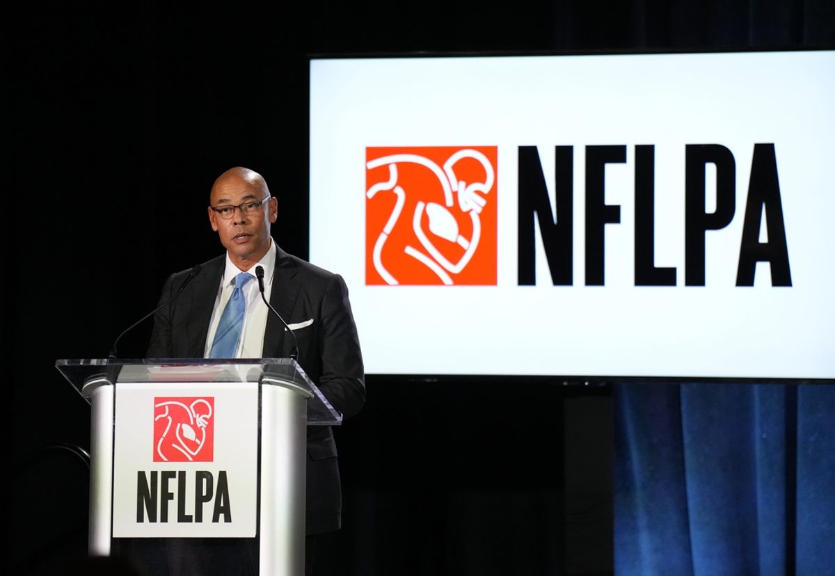 Feb 7, 2024; Las Vegas, NV, USA; NFLPA executive director Lloyd Howell speaks at the NFLPA Press Conference at the Mandalay Bay Convention Center prior to Super Bowl LVIII. Mandatory Credit: Kyle Terada-USA TODAY Sports