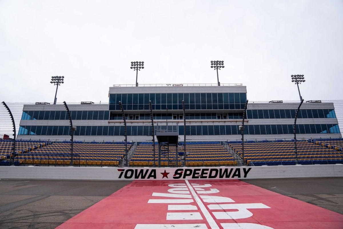 The start/finish line at the Iowa Speedway Wednesday, Feb. 7, 2024.